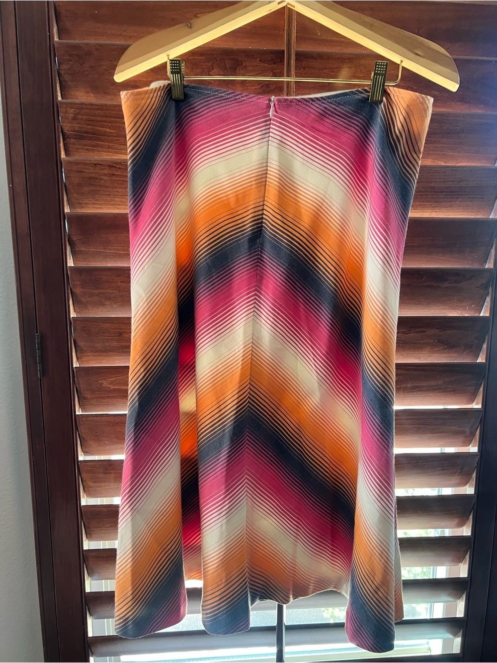 Trina Turk Chevron A-Line Midi Skirt in Pink, Orange & Navy